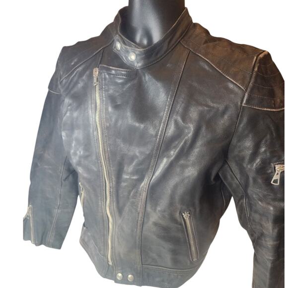Vintage Harro Biker Jacket Women Small Men XS Youth XL Motorcycle Leather Cafe - Picture 1 of 16